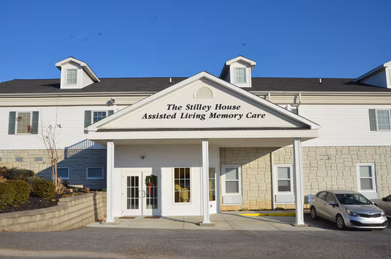 Front exterior of The Stilley House Assisted Living Memory Care facility.
